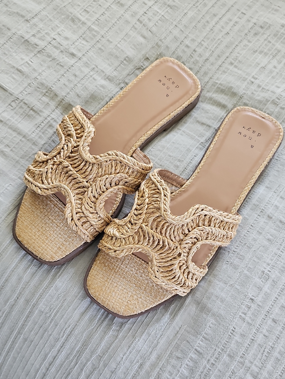 Nwt Nina Slide Sandals A New Day Natural Raffia Mules in Tan